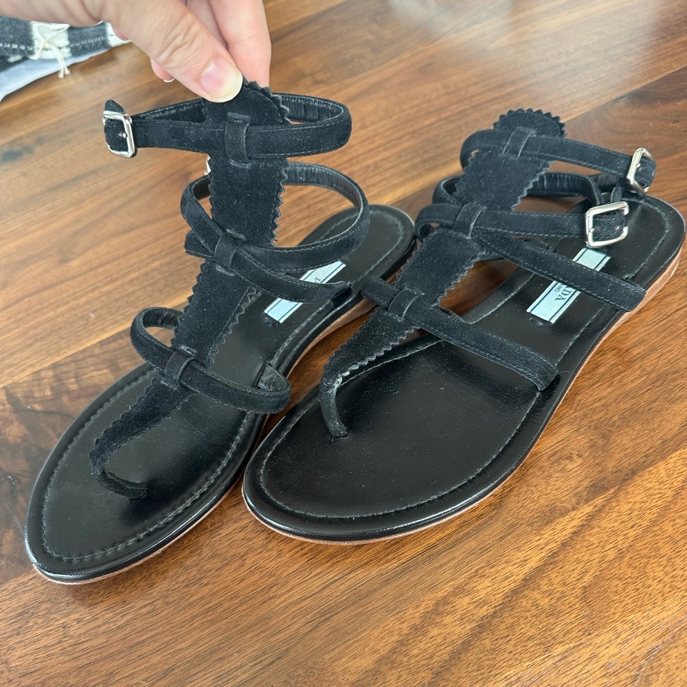 🛍️ Prada Black Suede Flat Sandals